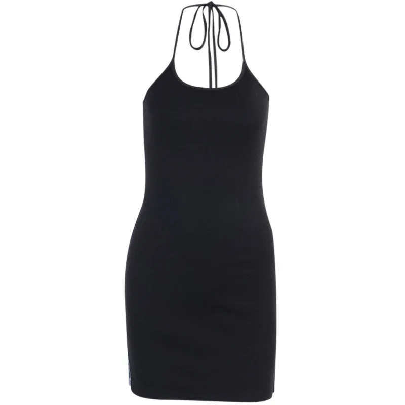 

Sexy Off Shoulder Halter Sling Dress Women Summer Black Basic Bodycon Reflective Stripes Chic Design Dress Fashion Streetwear