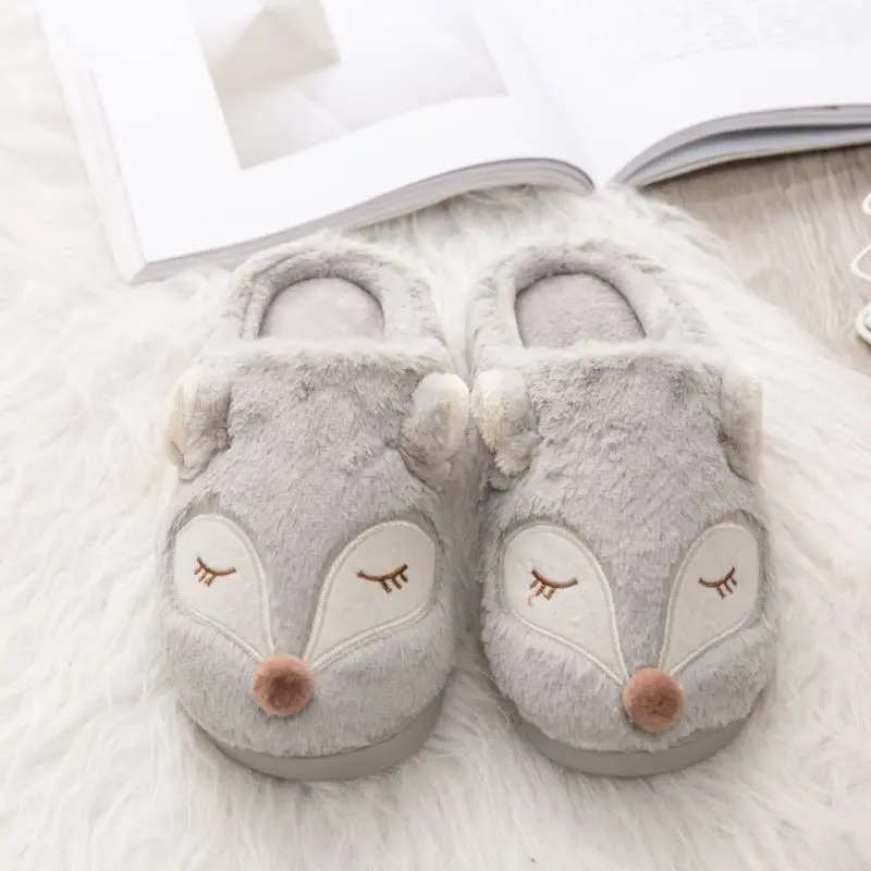 Домашние теплые женские тапочки милые домашние с мехом лисы и единорога Сезон