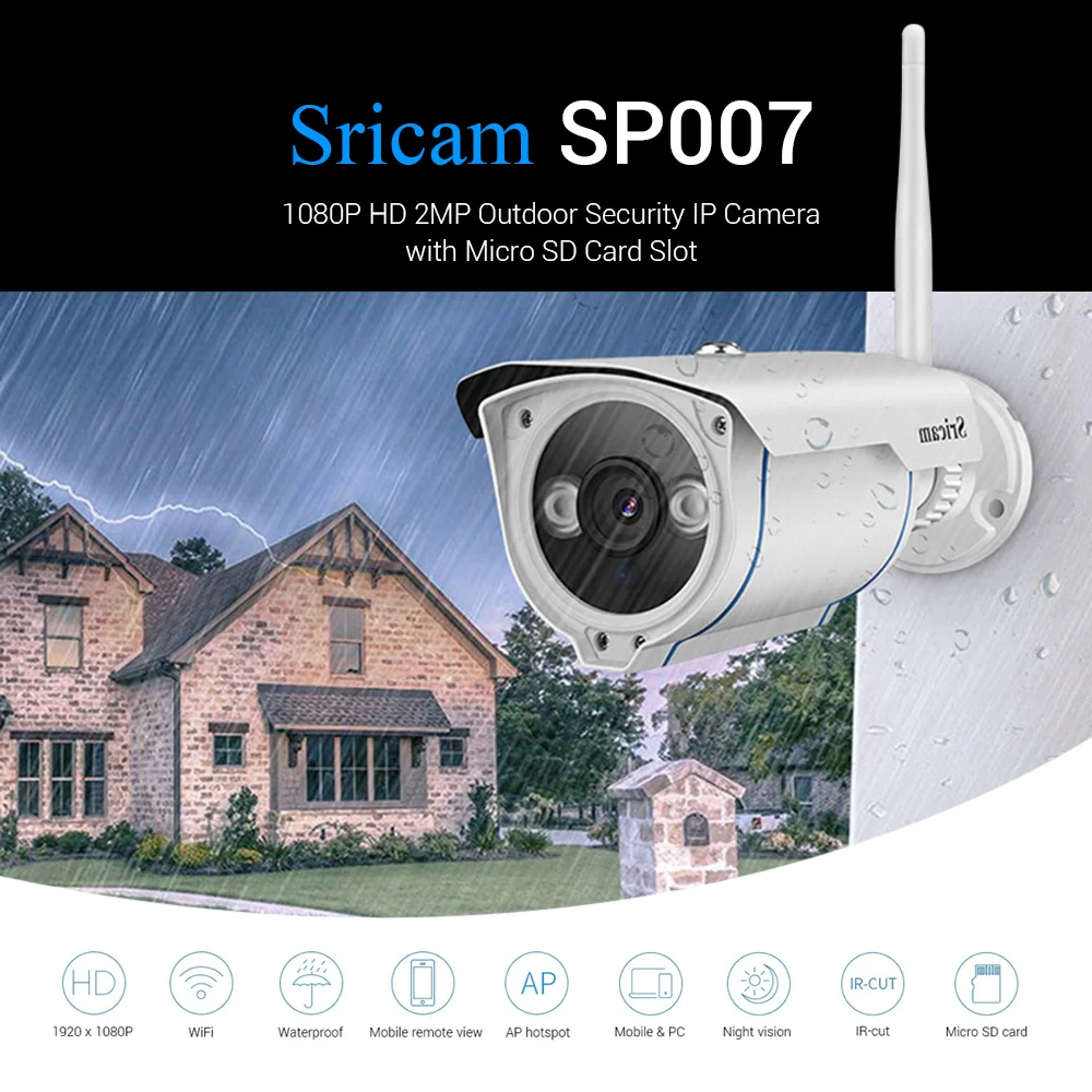 Sricam SP007 1080P HD IP камера обнаружения движения ИК ночного видения пуля камера H.264 CCTV камера наблюдения Открытый водонепроницаемый
