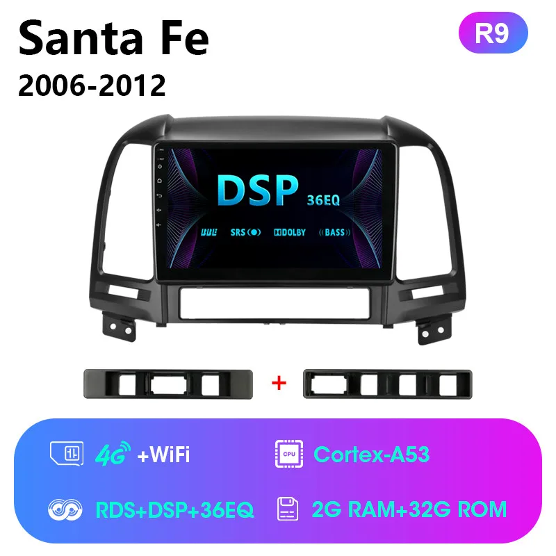 R9 Android 8,1 " 2din Автомагнитола для hyundai Santa Fe 2 2006-2012 2+ 32G RDS DSP Мультимедиа Стерео Аудио плеер gps головное устройство 2 DIN - Цвет: R9