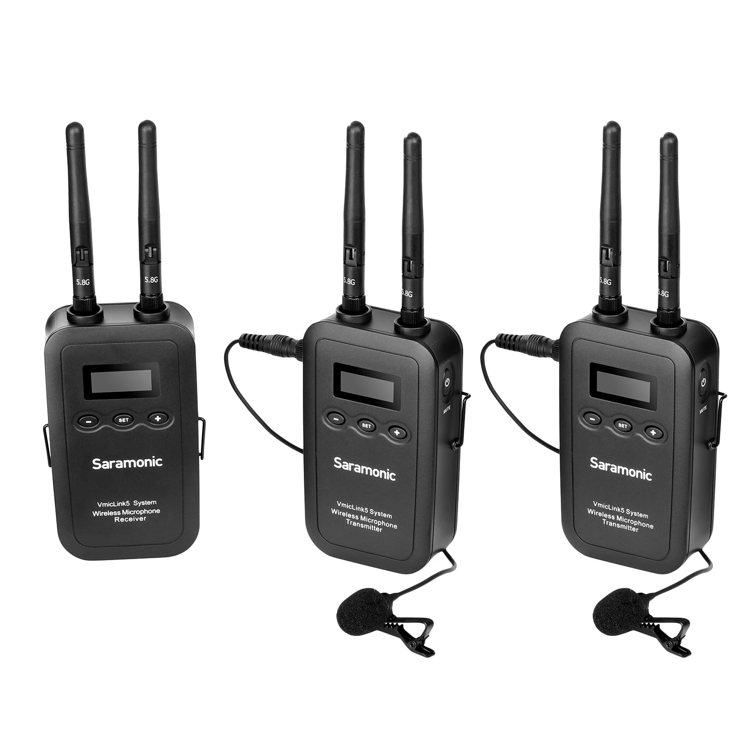 구매 Saramonic VmicLink5 5.8GHz 무선 Lavalier 마이크 시스템 3 송신기 및 1 수신기 캐논 EOS 니콘 D3300 DSLR 카메라