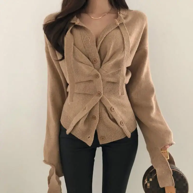 Irregular Flare Sleeve Personality Knitted Tunic Sweater Women Top 2019 Spring Fall Korea Cardigan |