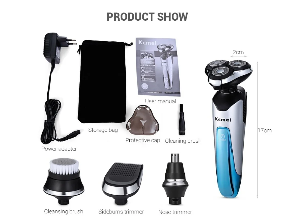 Kemei 4 в 1 моющаяся ЖК электробритва 3D Плавающая 3 лезвия электрические бритвы