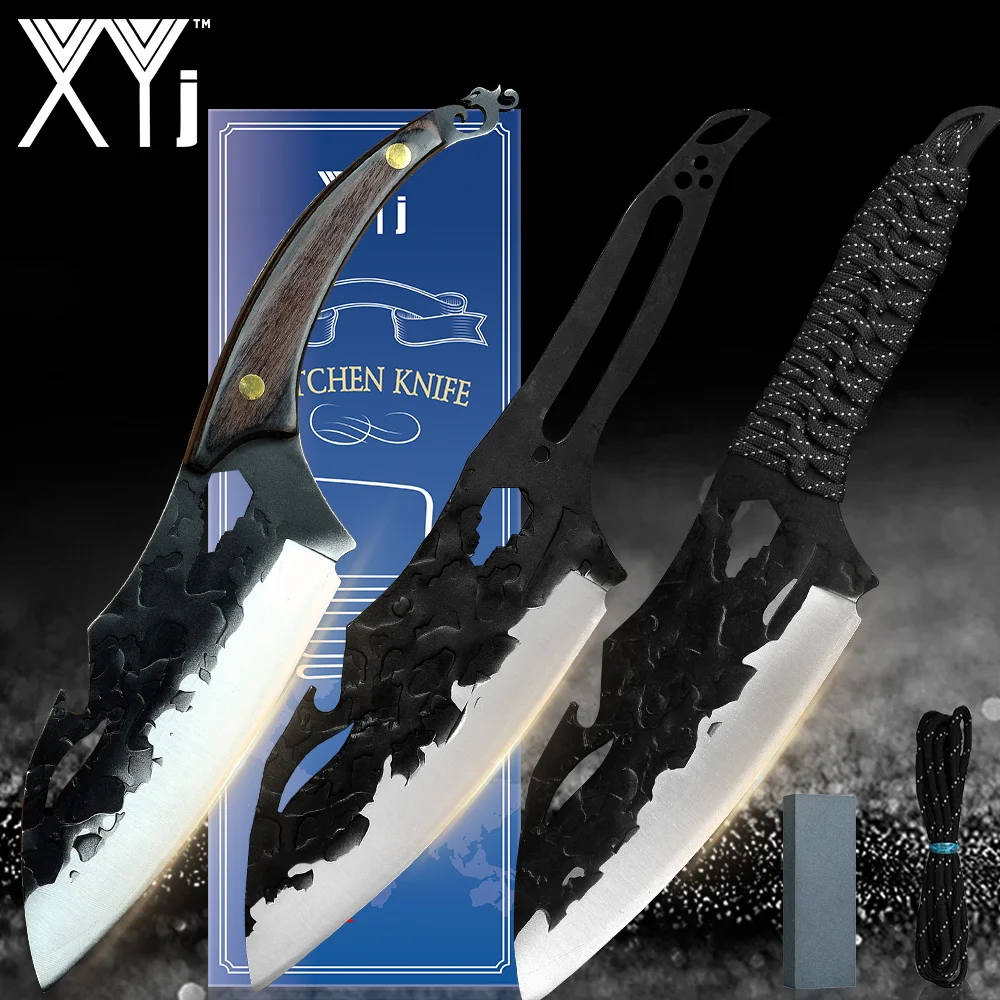 

XYj 7'' INCH Full Tang Cleaver Butcher Knife Wood Rope Tied Handle Boning Chef Bone Cutter Slicer Cooking Accessory Tools