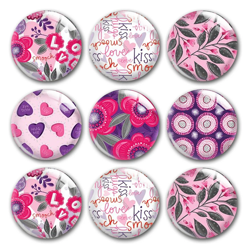 

Handmade Heart Love Kiss Flower Valentine's Day Round Photo Glass Cabochons Demo Flat Back DIY Jewelry Making Findings Accessory