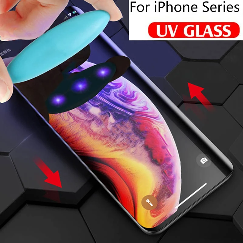 

UV Nano Liquid Glue Protective Film For iphone 13 12 11 Pro Max Screen Protector Apple 6 6S 7 8 Plus X XR XS SE Tempered Glass