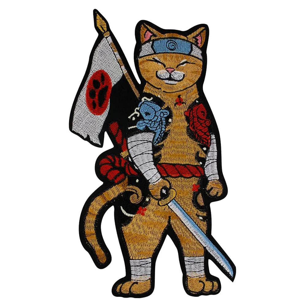 Японские коты-самураи атлеты большие размеры вышитые термоклейкие нашивки
