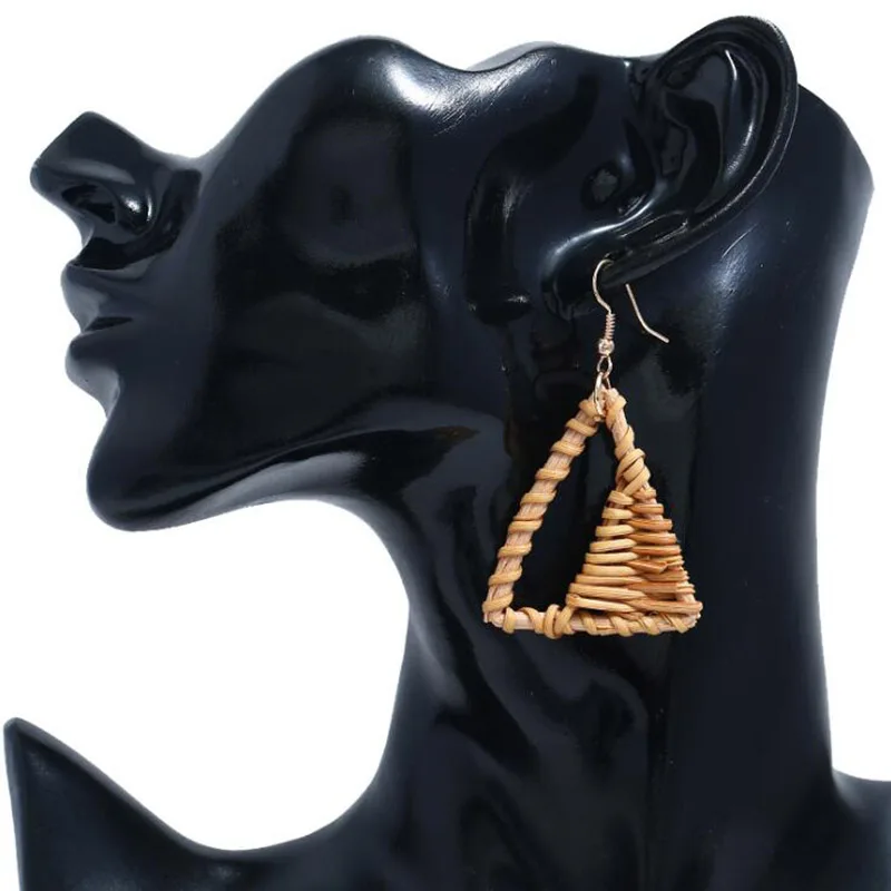 Корейские висячие серьги ручной работы с подвеской из бамбука и деревянной