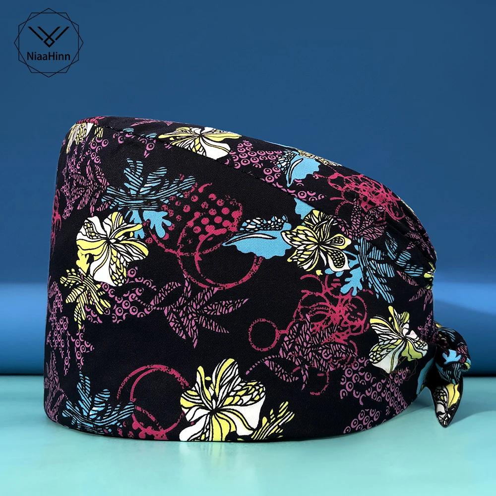

2021 new multicolor unisex printing scrub nurse cap stretch beauty salon nurse cap laboratory pet shop nurse dentist work cap