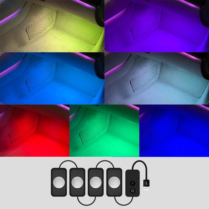 

RGB Decorative LED Atmosphere Light Car Interior Ambient Light Music Rhythm Lamp Voice Phone Wireless Control App Track