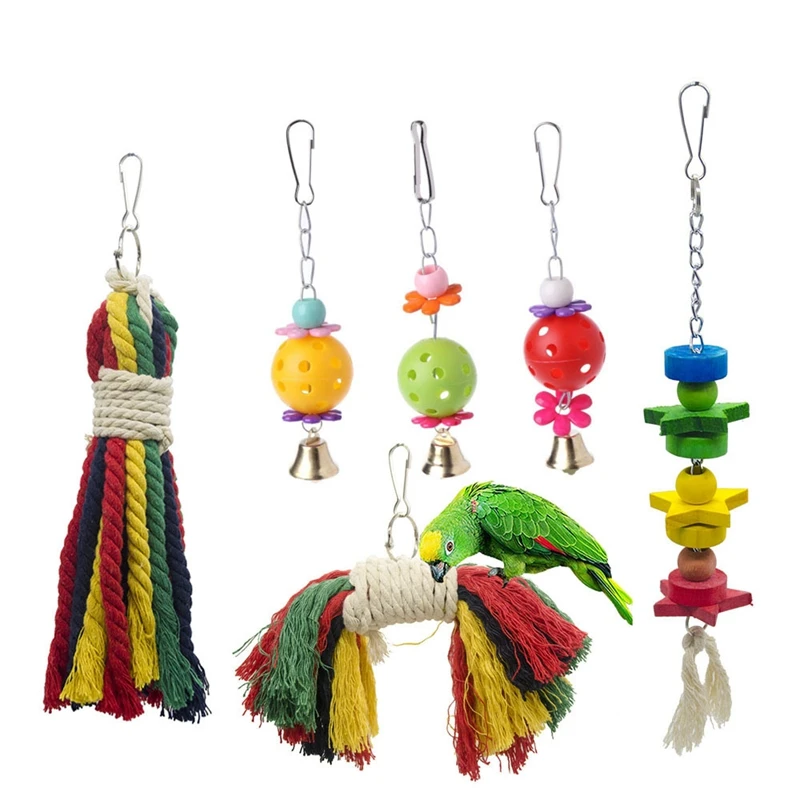 

Bird Swing Toy 6 Piece Set, Parrot Swing Chew Toy Hanging Habitat Bell, Pet Bird Chew Toy