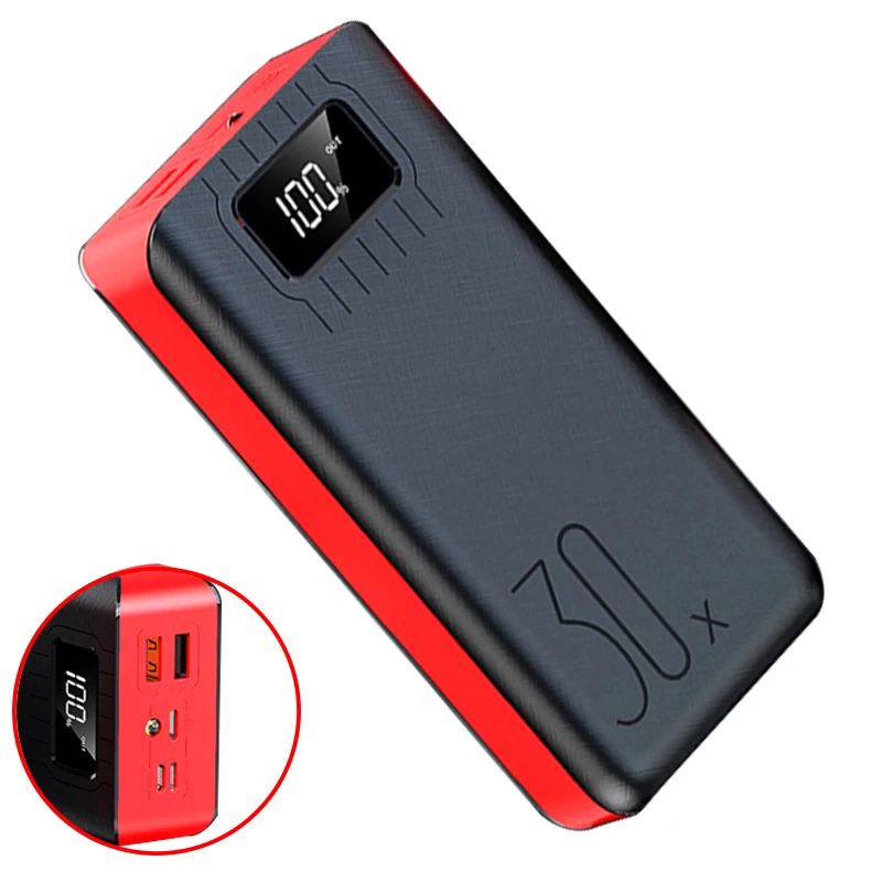 Внешний аккумулятор 30000 мАч TypeC Micro USB QC Быстрая зарядка Powerbank светодиодный дисплей