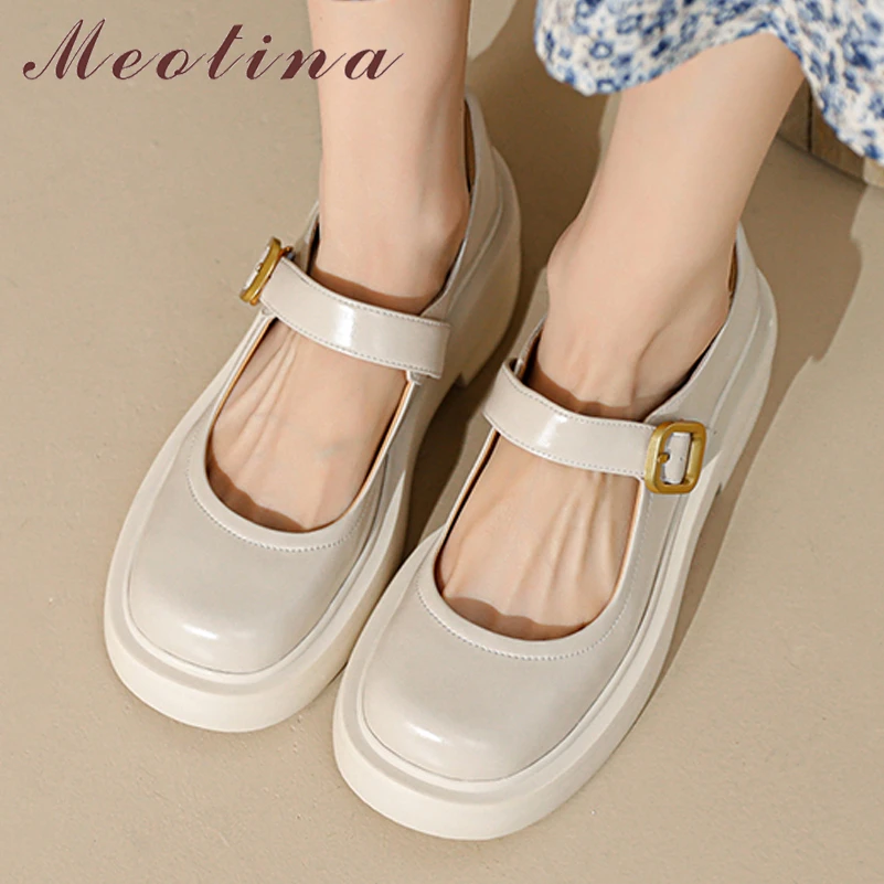 

Туфли Meotina женские из натуральной кожи, туфли-лодочки на платформе и толстом каблуке, с пряжкой, черные, 40, бежевые, весна