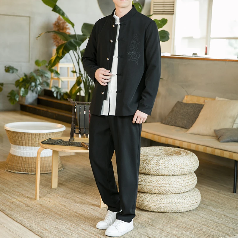 Осень-зима 2021 мужской костюм в китайском стиле Тан раньше комплект из двух