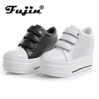 Женские повседневные кроссовки Fujin, белые кожаные туфли на высокой платформе, на плоской подошве, увеличивающие рост