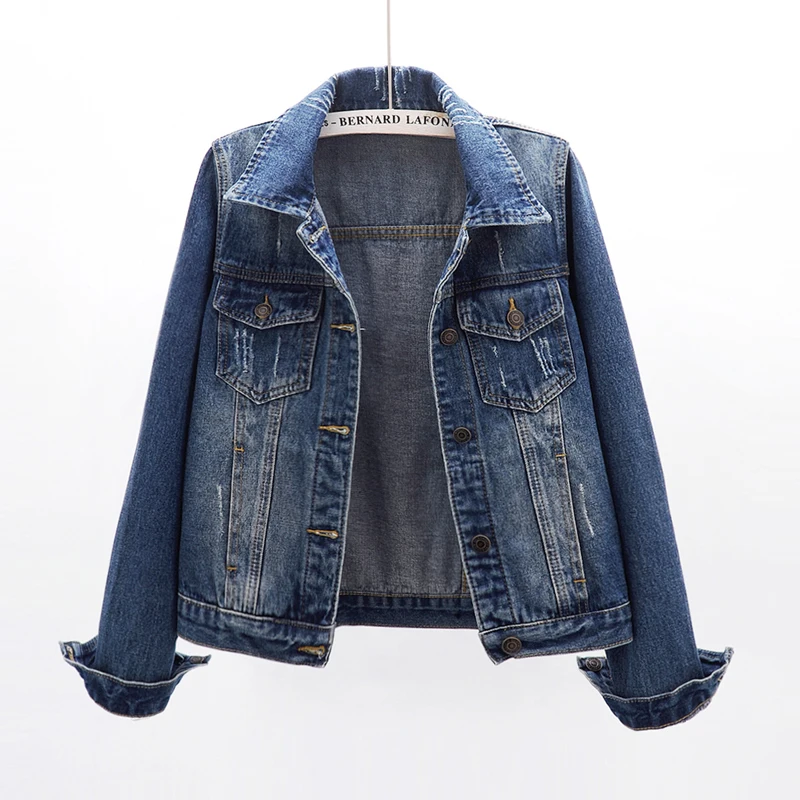 

Spring Vintage Washed Blue Denim Jacket Women Casual Short Jeans Coat Long sleeve Jeans Jacket Female Outerwear Chaqueta Mujer