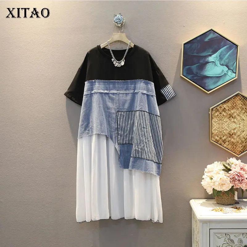 Женское платье с плиссированным подолом XTAO свободное пуловер из двух частей в