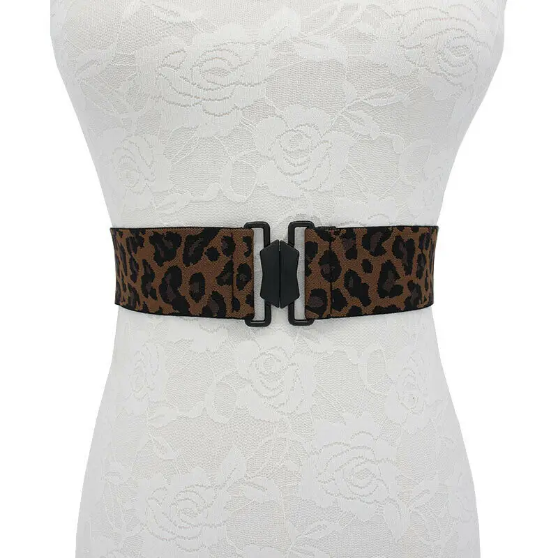 Ремень женский эластичный с леопардовым принтом модный пояс пряжкой тянущийся