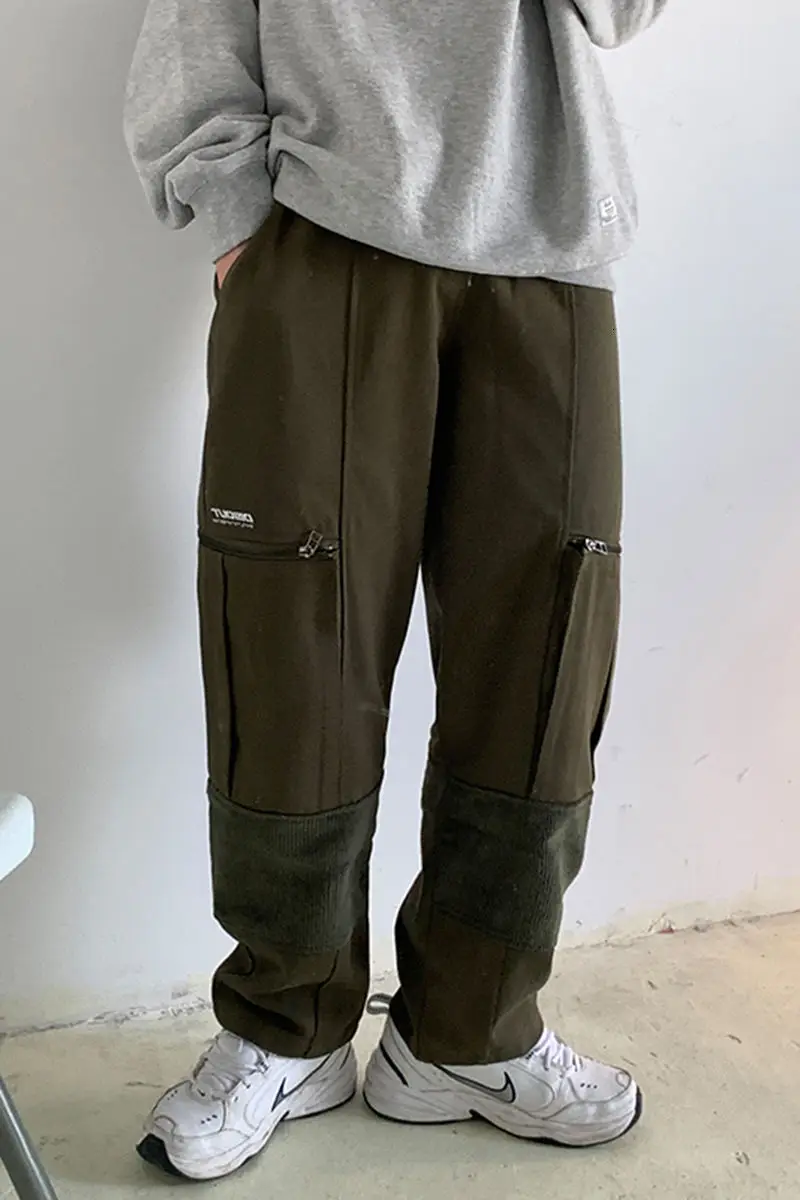 

2020 Autumn And Winter New Youth Popular Loose Solid Color Stitching Thickened Corduroy Long Fashion Casual Straight-leg Pants