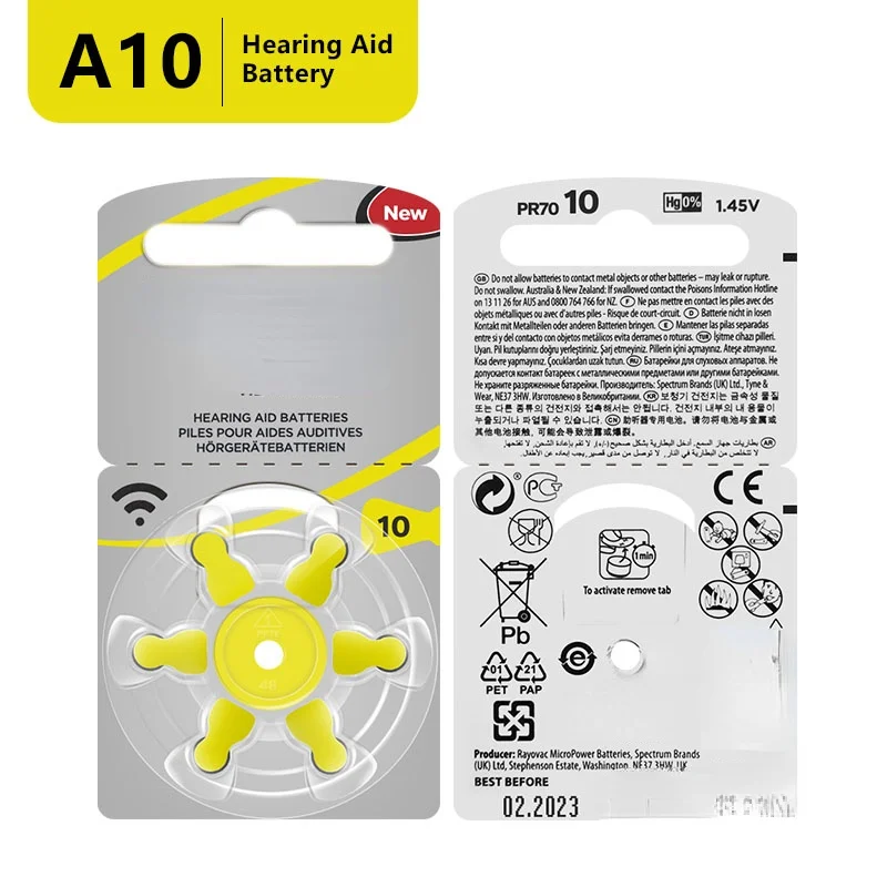 60 PCS Zinc Performance Hearing Aid Batteries A10 10A 10 PR70 Hearing Aid Battery A10