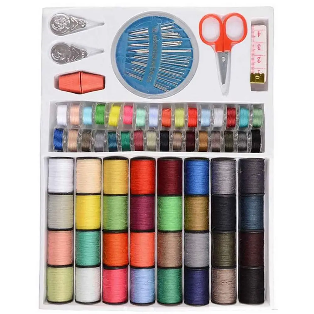 

64pcs/Set Color Polyester Line Box Metal Bobbin Sewing Machine Tools Top & Under Thread Set Travel Portable Sewing Kit