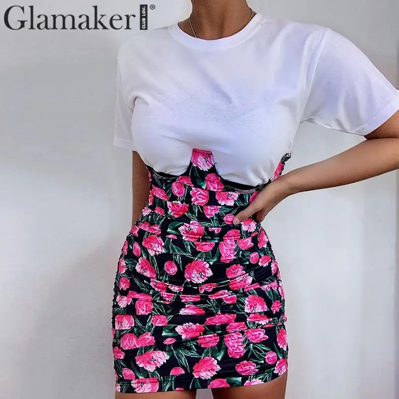 Женское облегающее платье с цветочным принтом Glamaker элегантное Плиссированное