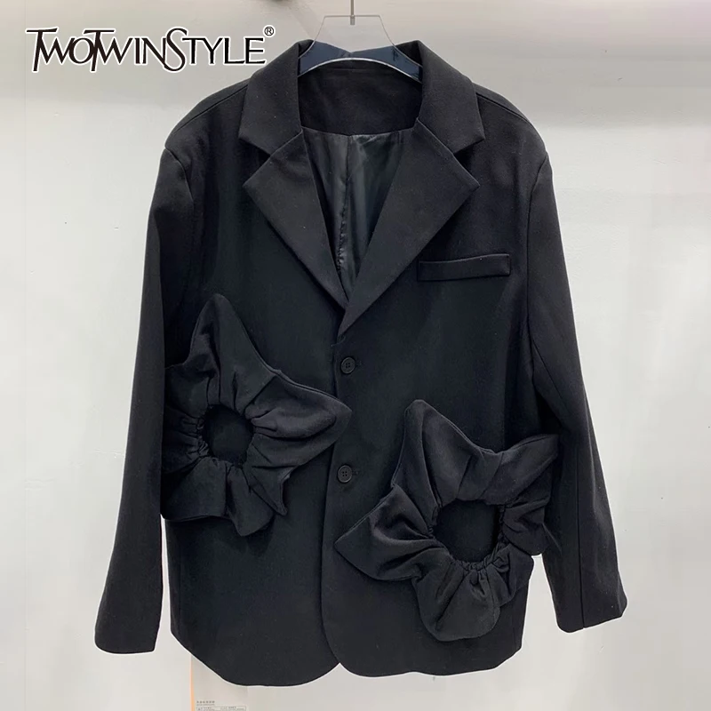 

Женский Повседневный Блейзер TWOTWIN, однотонный свободный пиджак с длинным рукавом, осенний, 2021