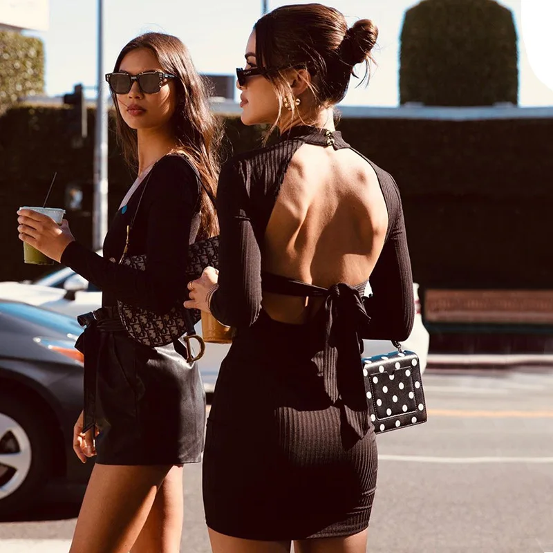 Сексуальное трикотажное платье свитер Женская осенне зимняя одежда Империя с