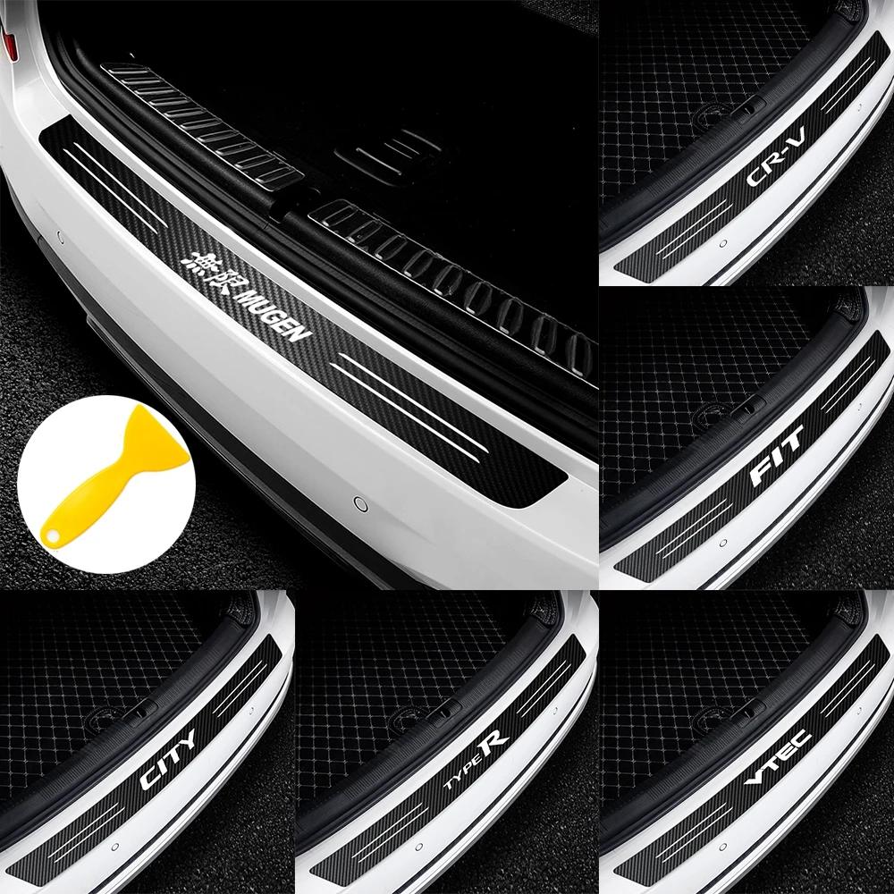 

1Pcs Car Decoration Trunk Rear Bumper Carbon Fiber Stickers For Honda Mugen CR-V Fit Type R VTEC CITY Civic Accord Odyssey Pilot