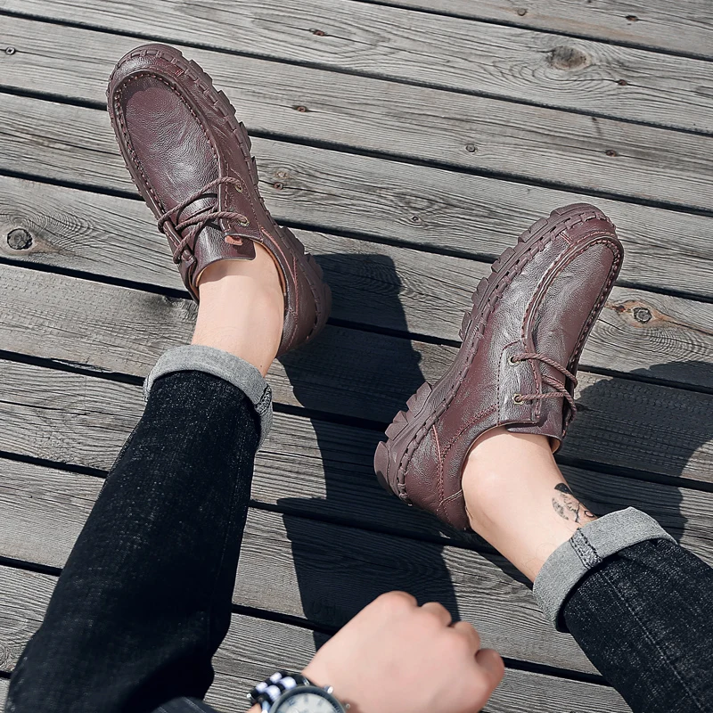 Business Formal Shoes 100% Cow Leather Casual Winter Men Loafers Slip On Fashion Moccasins Outdoor Tooling shoes size 48 | Обувь