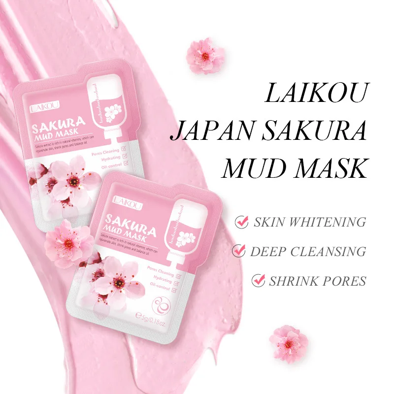 

Грязевая маска для лица Sakura, 12 шт., для удаления темных кругов и мелких линий, уход за кожей, Глубокая очистка, отбеливание, удаление угрей, ув...