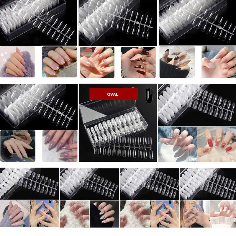 

504Pcs/Box Clear Transparent False Nails Extension System Full Cover Sculpted Clear Stiletto Coffin False Nail Tips Nail Art