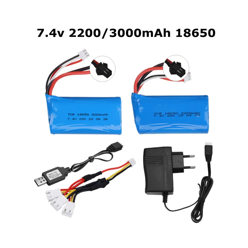 7,4 В 2200 мАч/3000 мАч 18650 литий-полимерный аккумулятор для WPL MN99S D90 U12A S033g Q1 H101 Запчасти для радиоуправляемых лодок, автомобилей, танков, дронов