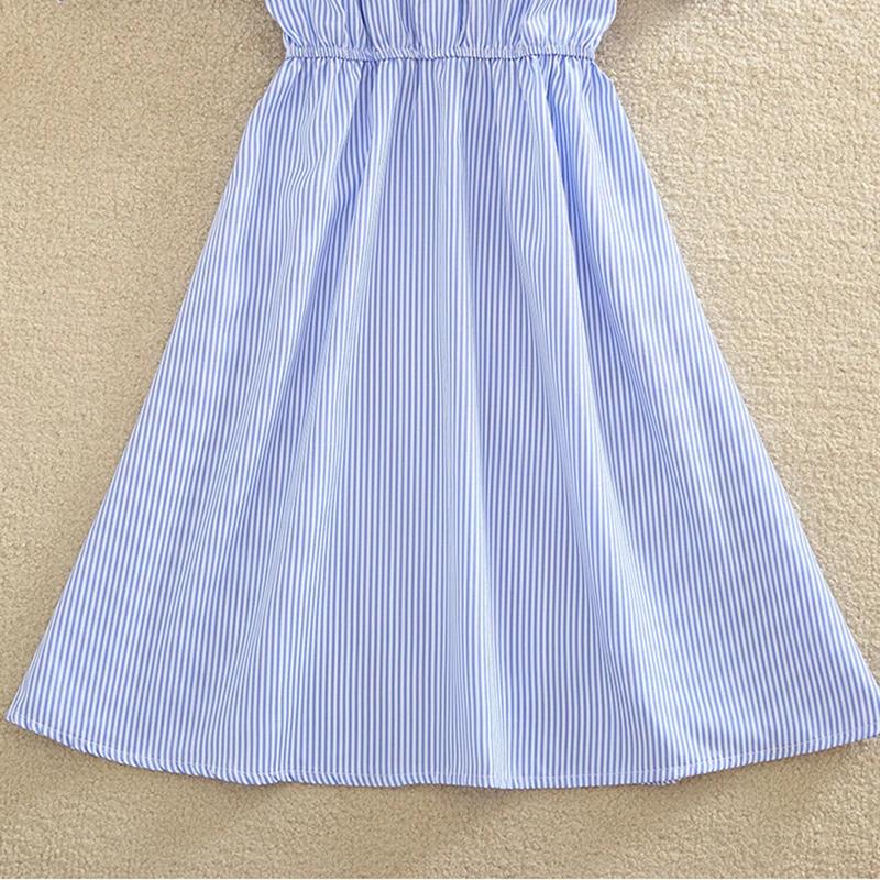 Женское офисное платье рубашка с коротким рукавом элегантное голубое Полосатое