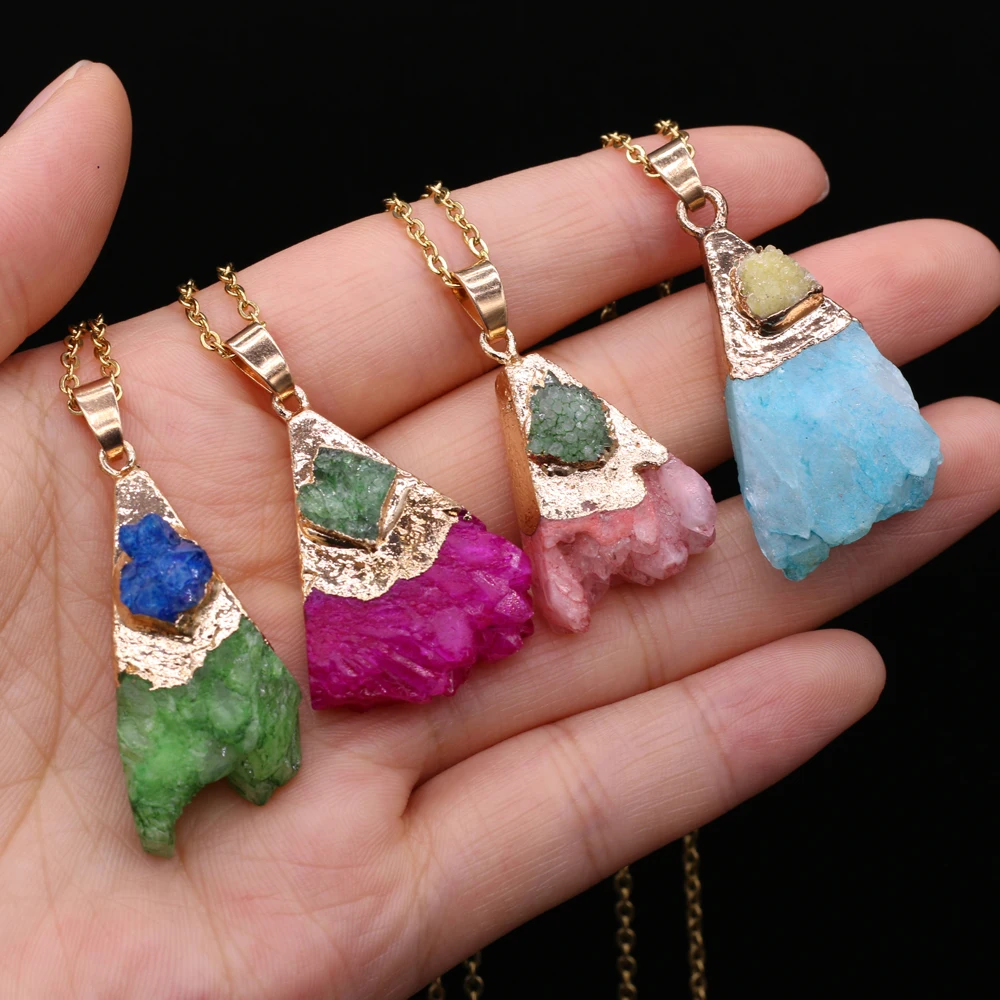 

Natural Semi-precious Stone Agate Crystal Bud Gilded Edge Pendant 18x38x12mm 40+5cm for Jewelry Making Necklaces Gift for Women