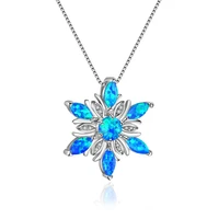 hot sell new stylish exaggerated creative design of blue opal flower pendant necklace women wedding christmas party jewelry gift