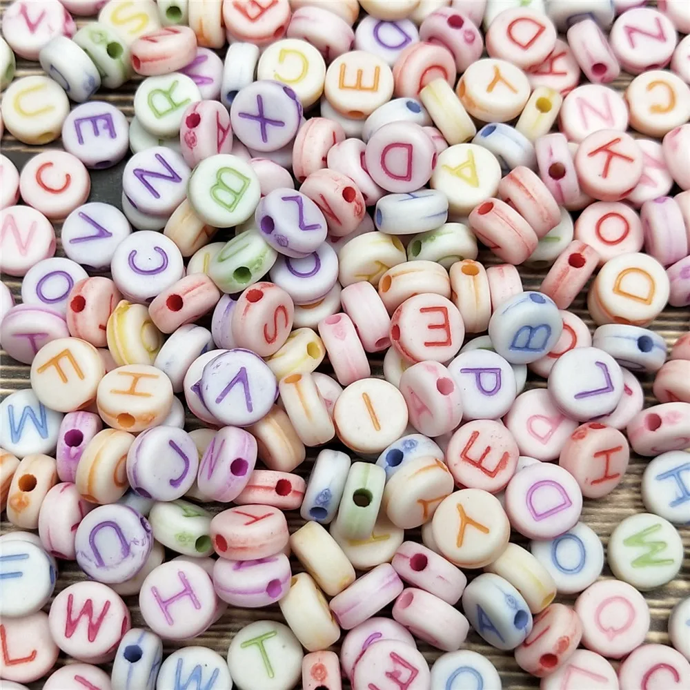 

100pcs 7mm Letter beads Mixed Colors Plastic Perforation Beads for DIY Jewelry Making Earrings Necklace Bracelet Accessories