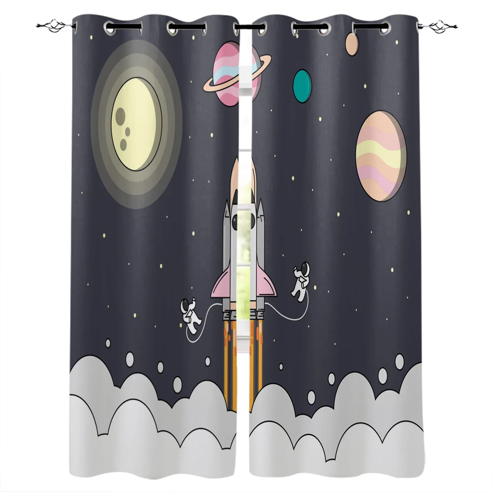 

Astronaut Cartoon Planet Space Rocket Blackout Curtains for Living Room Kids Room Bedroom Modern Window Treatment Drapes