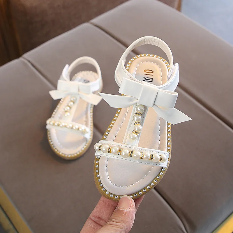Сандалии для девочек Новинка лета 2019 корейские сандалии принцессы с жемчугом
