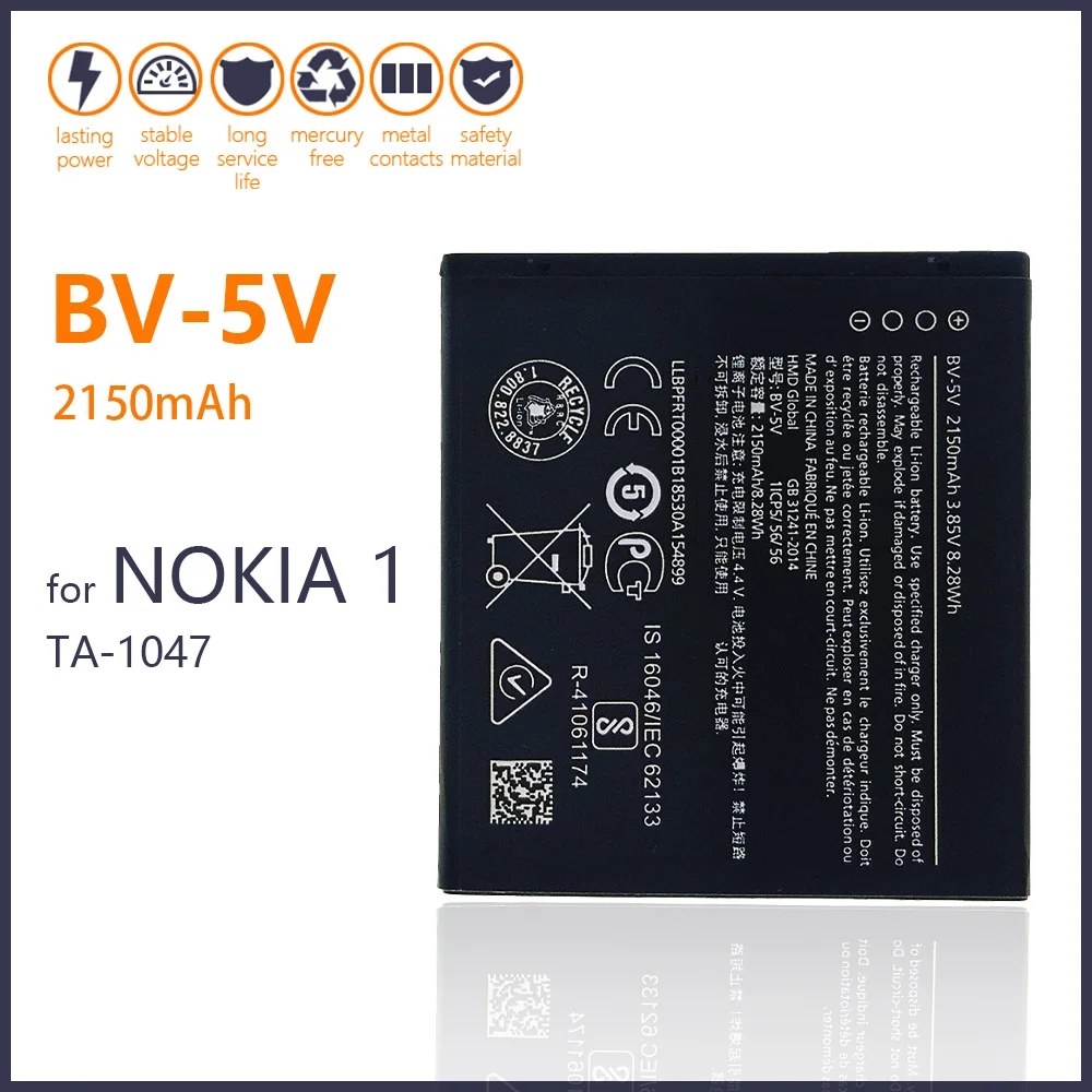 100% реальные 2150 мА/ч BV-5V батарея для Nokia 1 TA-1047 BV 5V bv5v Смартфон Высокое качество с