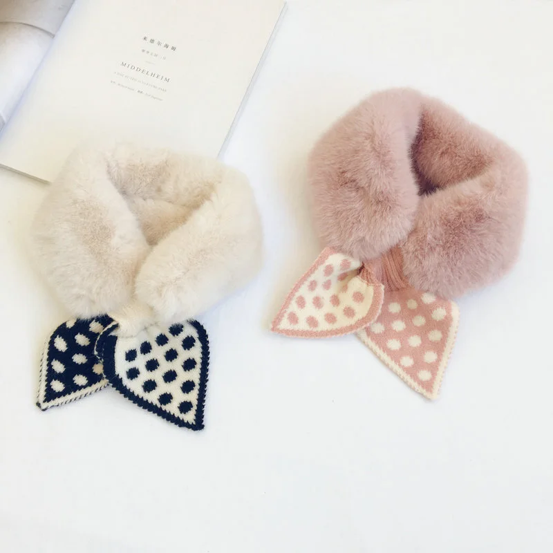 

Детский Теплый шарф для мальчиков и девочек с рисунком из искусственного кроличьего меха, накладной воротник для осени и зимы, Детский мягкий шарф в горошек