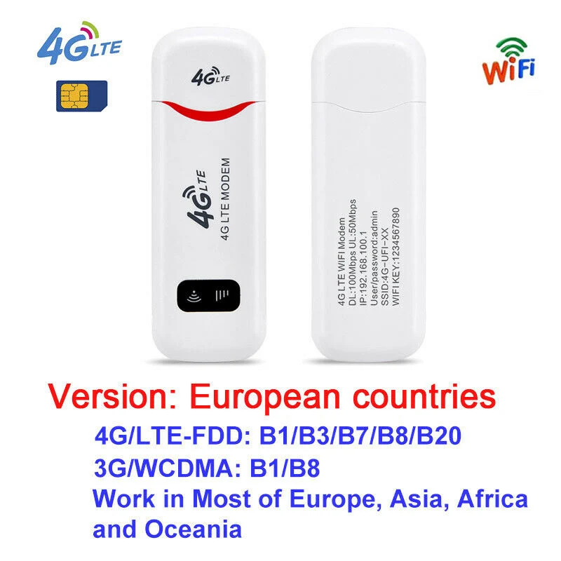 4G WiFi USB Router 100Mbps LTE Modem Wireless Hotspot with SIM Card for Smartphone iPad PC Laptop