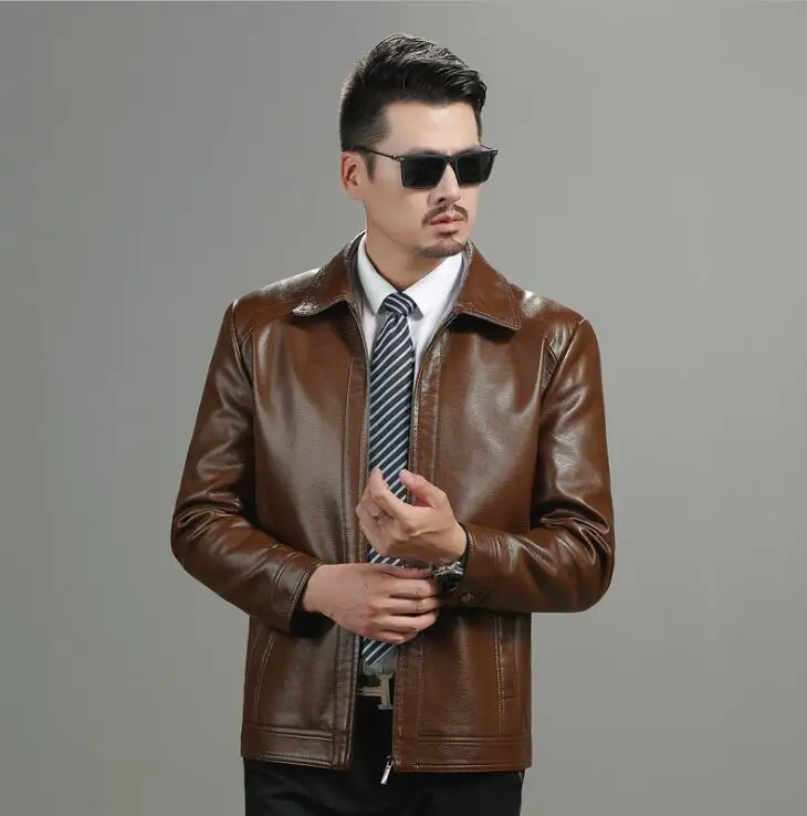 mens leather jacket motorcycle coat men  velvet thickening jackets warm clothes autumn winter jaqueta de couro fashion brown