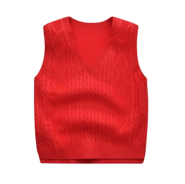 Хлопковый вязаный жилет без рукавов с v-образным вырезом для маленьких девочек и