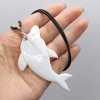 natural shell necklace with dolphin shaped pendant leather cord 2mm charms for elegant women love romantic gift