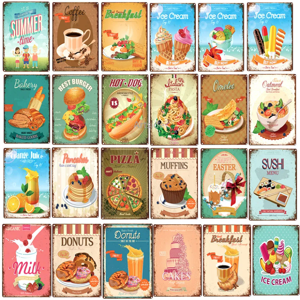 Постер хот-доги гамбургеров пиццы металлический знак настенные Декорации для