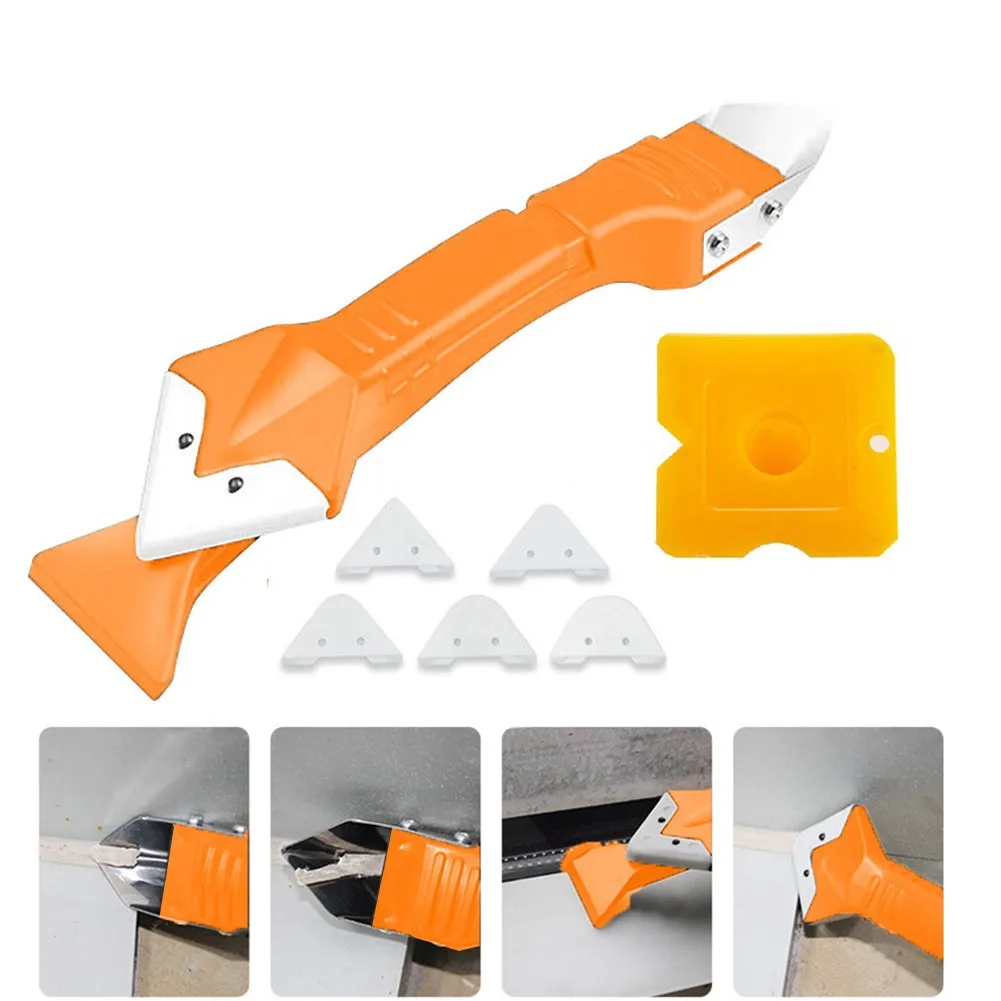 

3 In 1 Silicone Remover Tool Scraper Caulking Grouting Sealant Finishing Clean Hand Tools 3-in-1 Caulking Tool