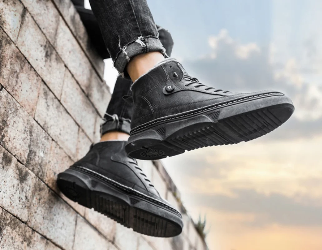 

High for men's shoes tideway exercise shoes Korean joker Casual sports shoes young man shoes brushed leather facing shoes