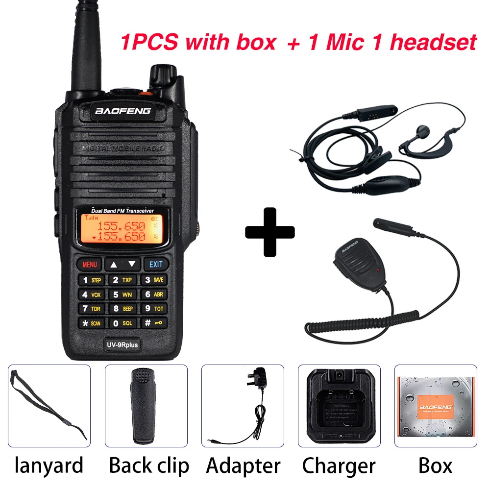 Add 1mic1ear Мощный 10 Вт Baofeng UV-9R plus Walkie Talkie UV9R портативный CB Ham Радио 9rhp двухдиапазонный КВ трансивер 4800 мАч двухстороннее радио - Цвет: Add 1mic1ear