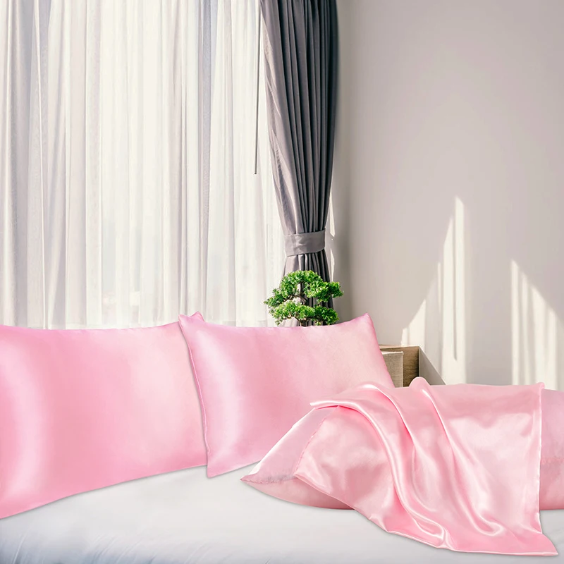 

Pillow Cover Pillowcase Silk Invisible Zipper Bedding Pillow Case Proctector Decor Design Home Textile Queen Size Pink